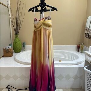 Jovani Vibrant Pink Satin Gown